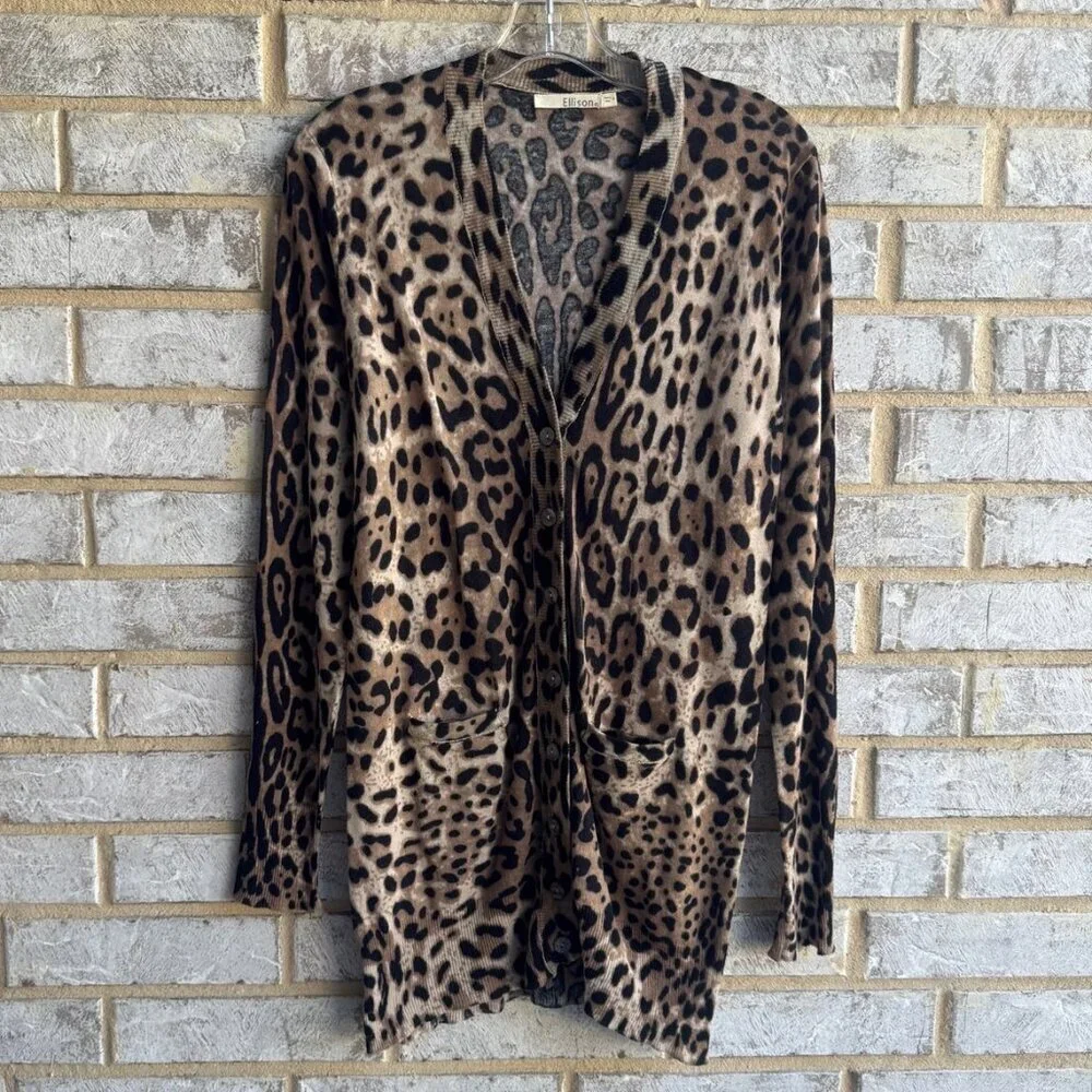 Ellison Long Sleeve V-Neck Linen Blend Button Up Cardigan Sweater Women's Size L